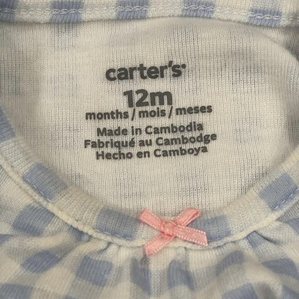 Carter’s Baby Girls Blue and White Gingham Check Romper with Butterfly
